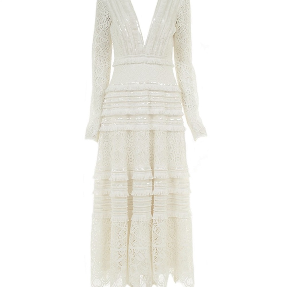 Tadashi shoji white lace midi dress